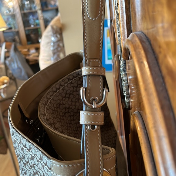 Coach suede, leather, and canvas Hobo  with silver accents in like new - Picture 14 of 14